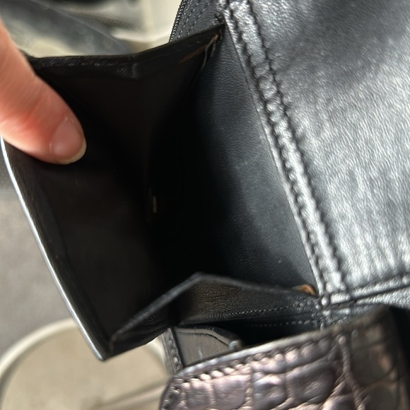 VTG Brighton One World Slim Leather Crossbody Bag Croc Emboss Single Strap Black - Picture 10 of 16